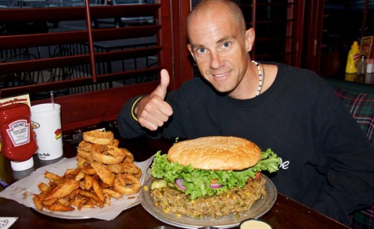 Man with HUGE veggie burger