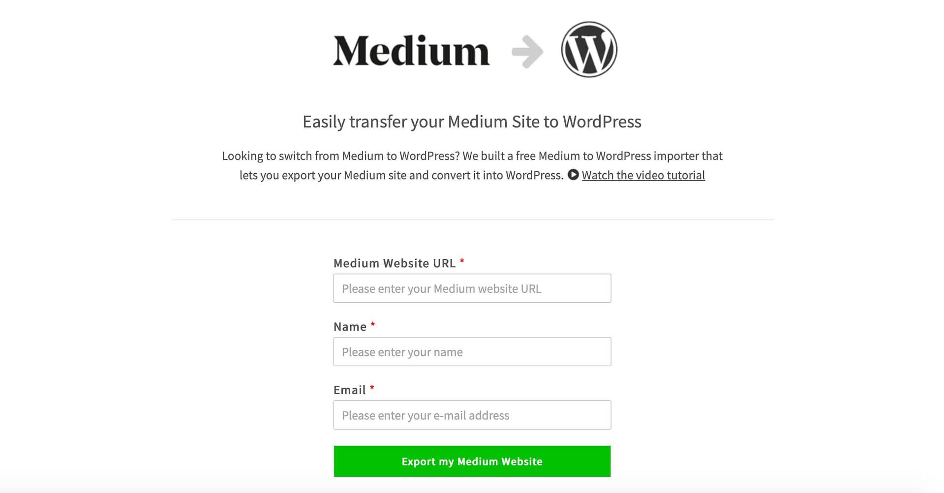 The Medium to WordPress transfer tool website. 