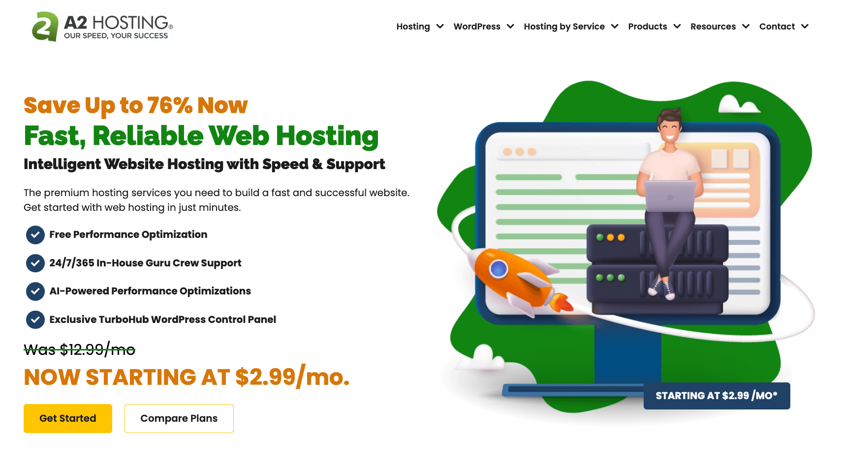 The A2 Hosting website.