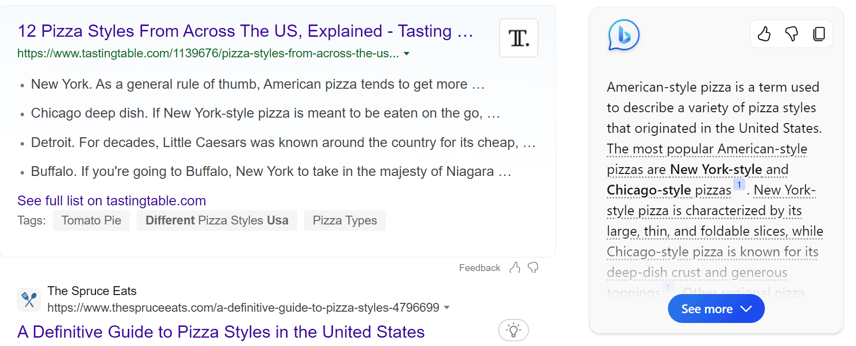 AI results in bing