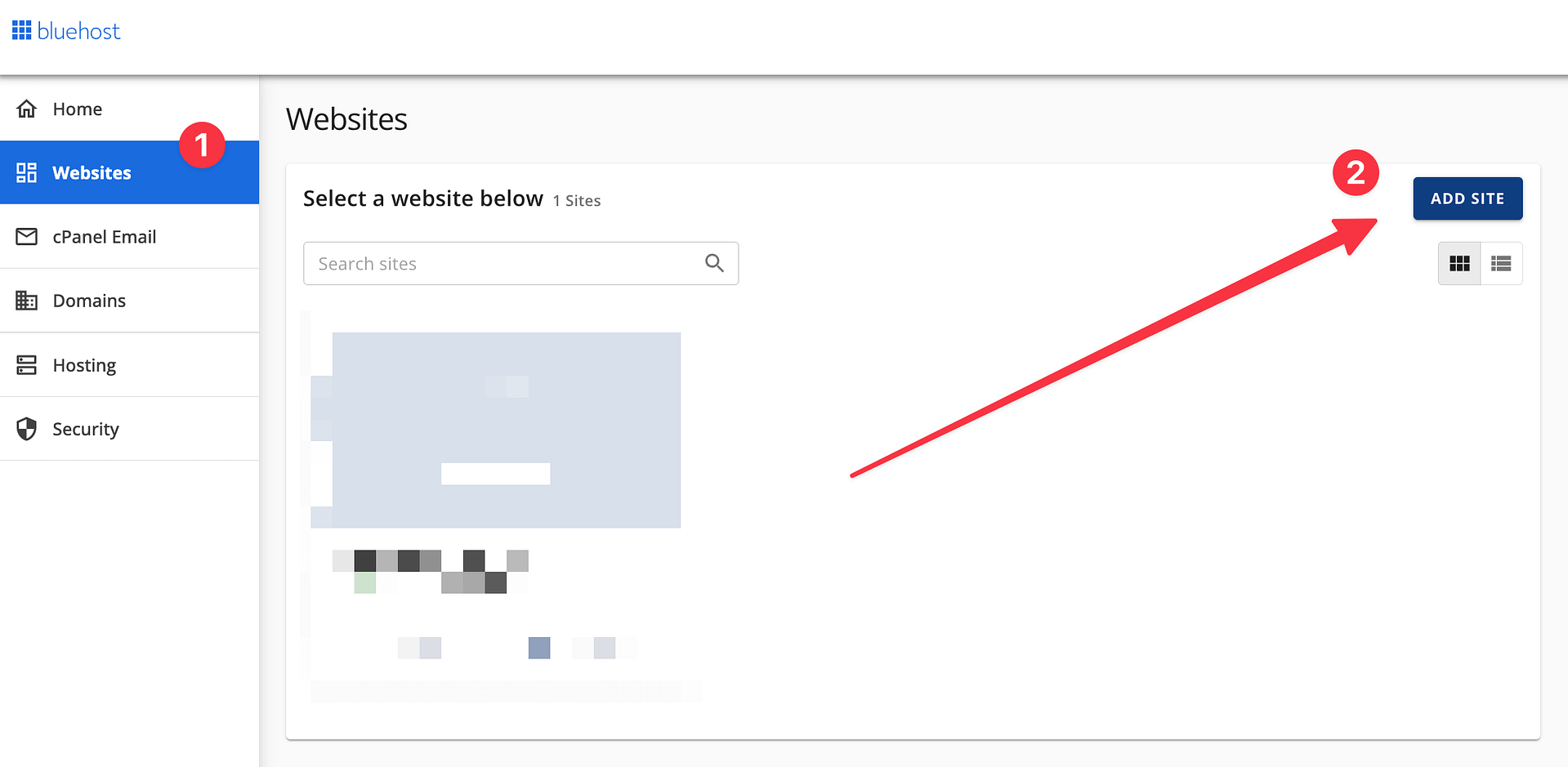 Bluehost add site
