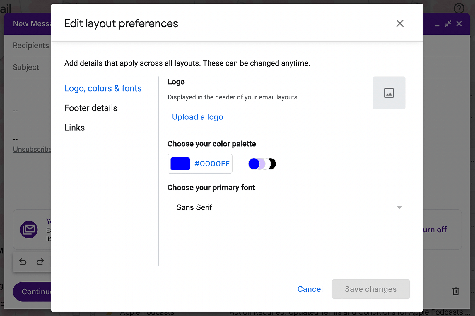 Changing your mass email layout's color palette.