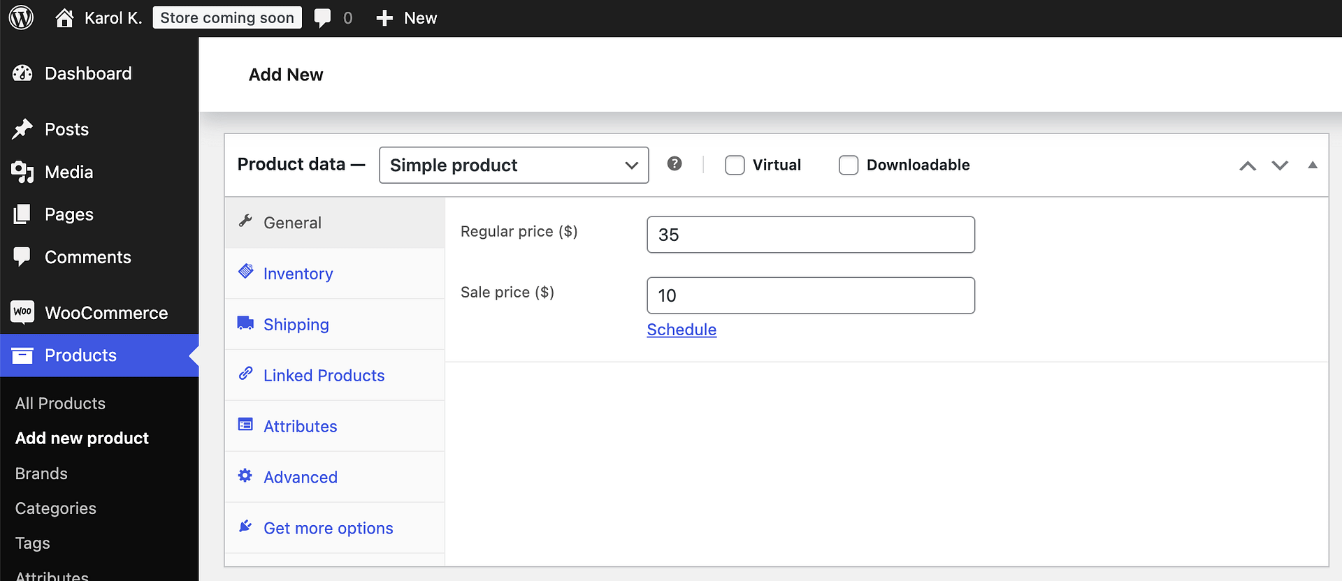 General product settings