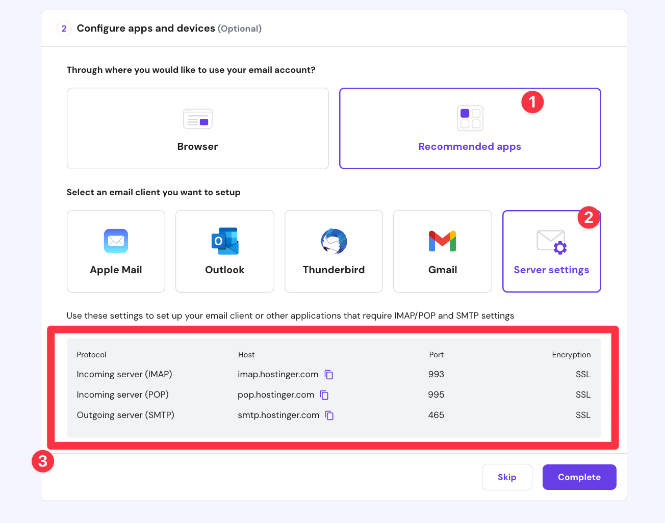 hostinger email settings