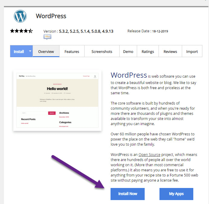 wordpress install