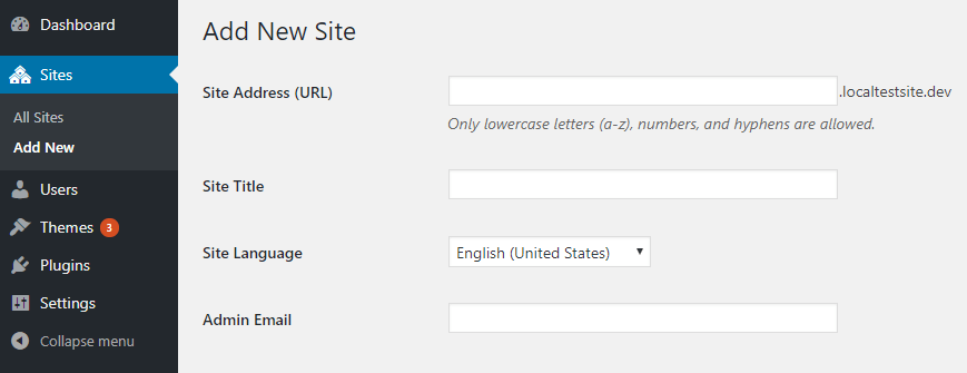 Configuring the settings for your new site.