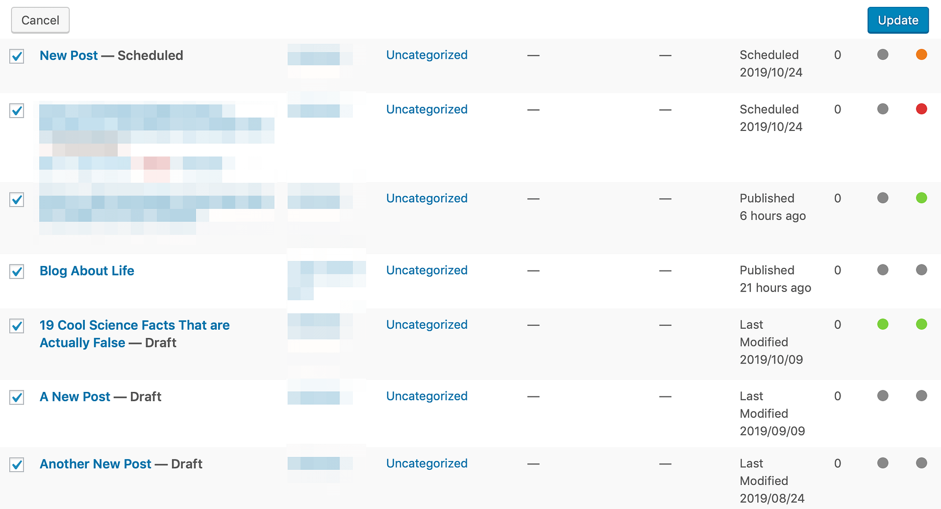 The WordPress post list.