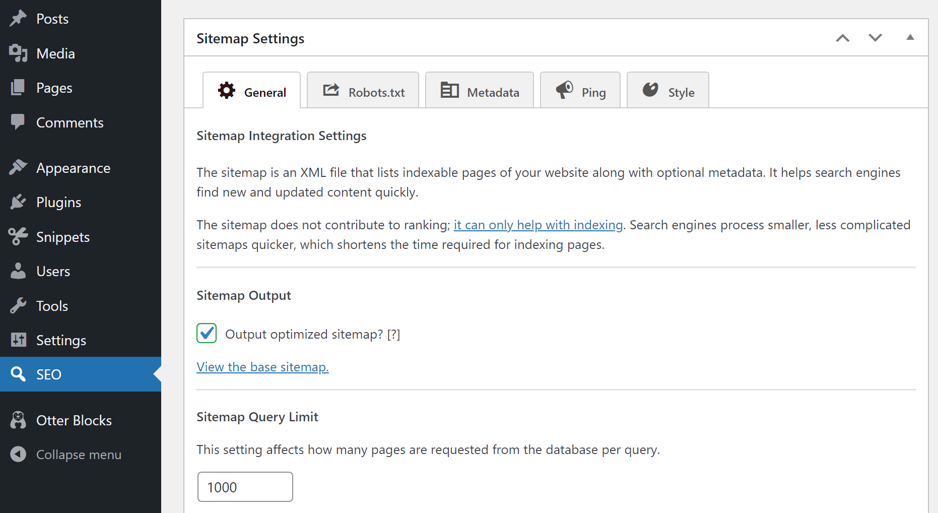 The SEO Framework sitemap settings.