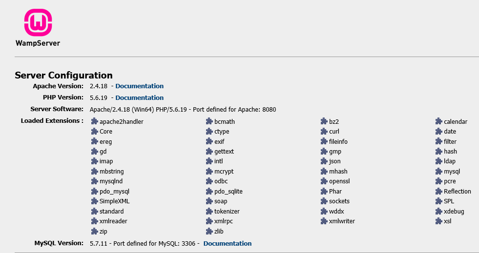 Your localhost address after installing WampServer.