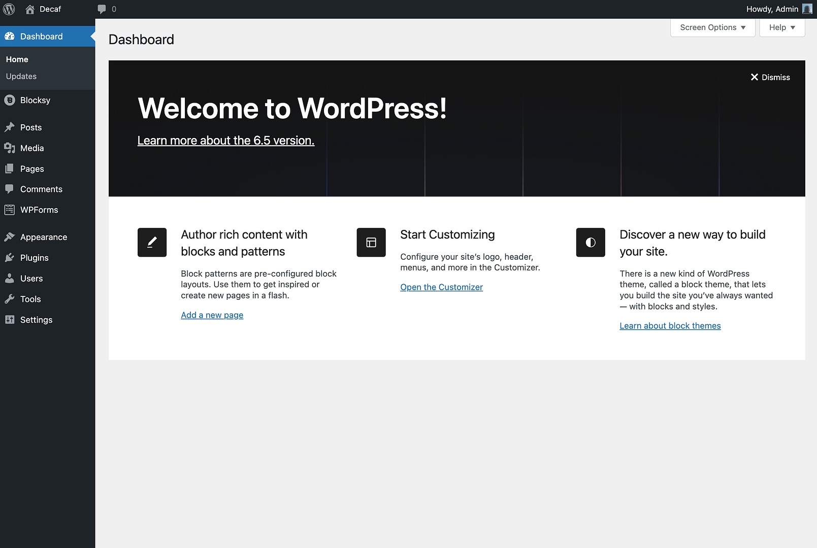 The WordPress dashboard