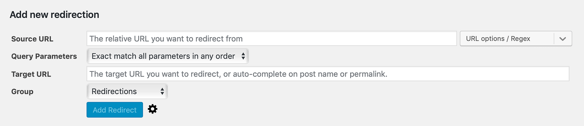 The WordPress add a new redirect option.