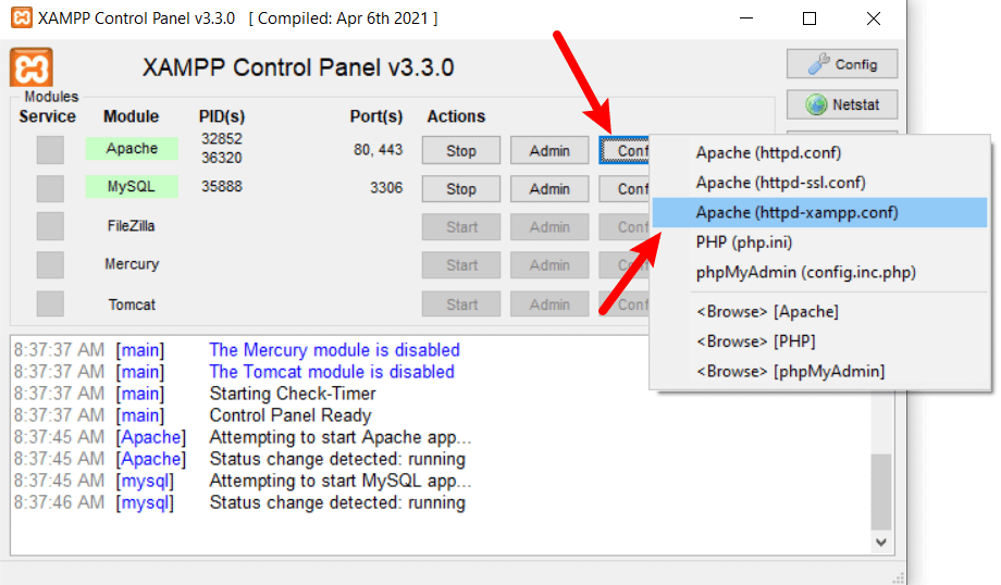 Open httpd.conf file in XAMPP.